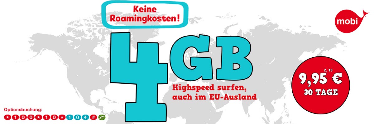 4 GB Highspeed surfen, auch im EU-Ausland. Keine Roaming Kosten.